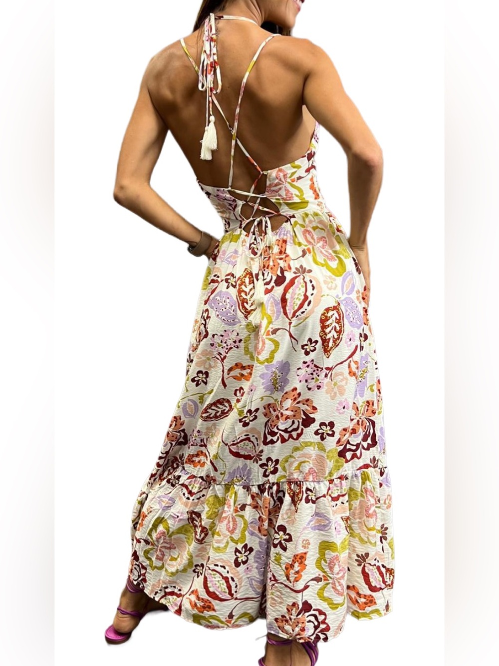 Kiut by Linda Floral Halter Maxi Dress in Pink, Red, Green - Picture 2 of 8